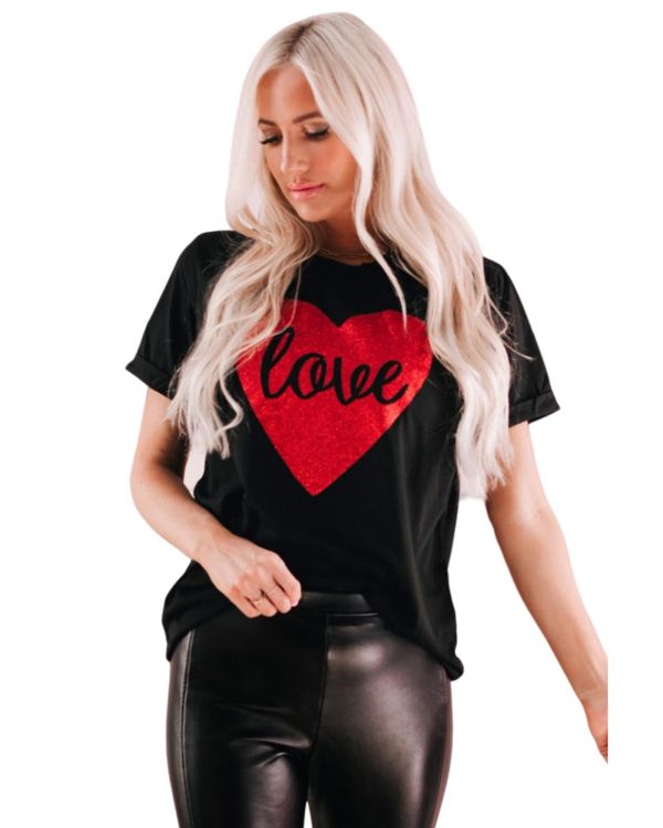 Azura Exchange Heart Shaped Glitter Print T-Shirt – L