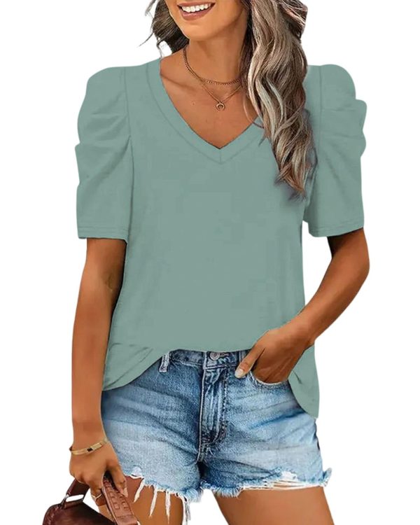 Azura Exchange Puff Sleeve V-Neck T-Shirt – L