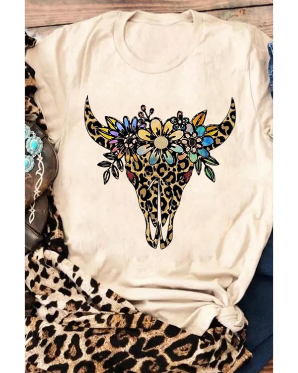 Azura Exchange Leopard Cow Skull Graphic Print T-Shirt – 2XL