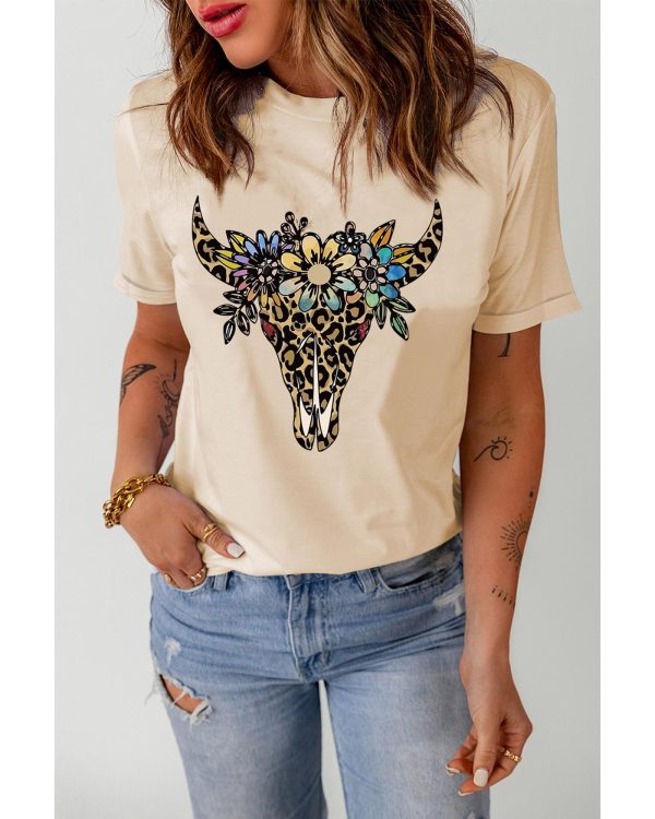 Azura Exchange Leopard Cow Skull Graphic Print T-Shirt – 2XL