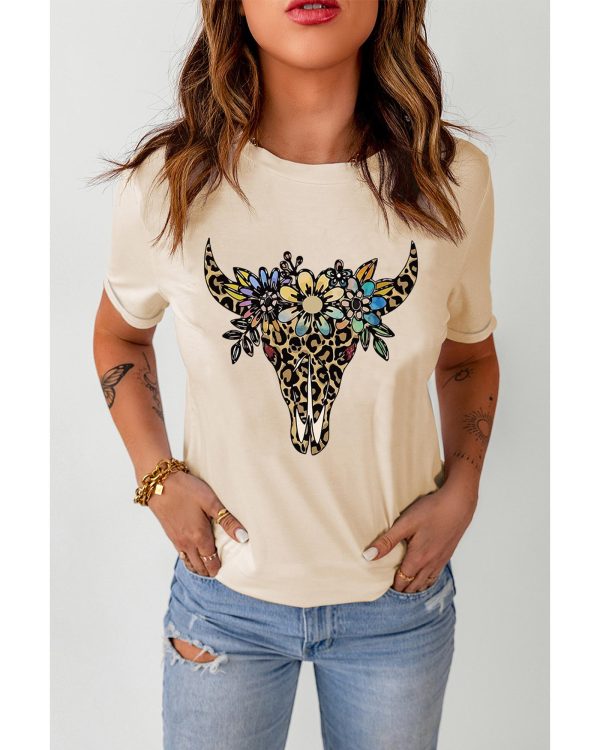 Azura Exchange Leopard Cow Skull Graphic Print T-Shirt – 2XL