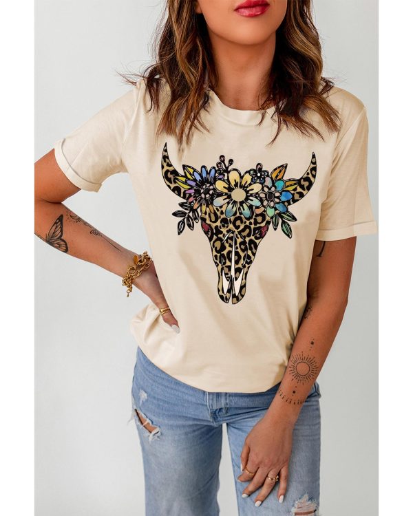 Azura Exchange Leopard Cow Skull Graphic Print T-Shirt – 2XL