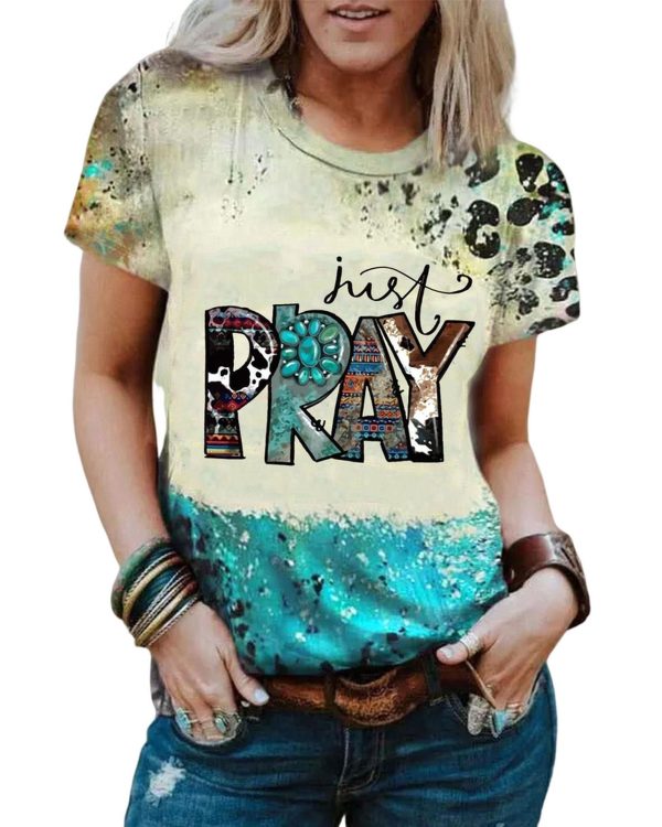 Azura Exchange Mix Print T-Shirt with Western Fashion Vibes – L