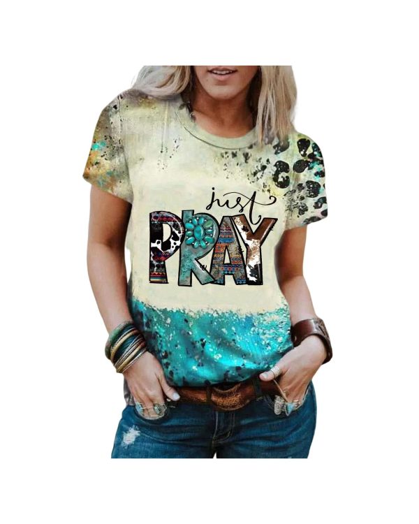 Azura Exchange Mix Print T-Shirt with Western Fashion Vibes – L