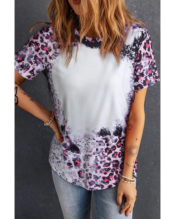 Azura Exchange Leopard Print Bleached Tee – S