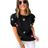 Azura Exchange Embroidered Flower Short Sleeve Tee – L