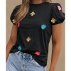 Azura Exchange Embroidered Flower Short Sleeve Tee – L