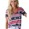 Azura Exchange Star and Stripe Print V-Neck T-Shirt – M