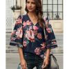 Azura Exchange Flared Sleeve Floral Blouse – L