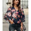 Azura Exchange Flared Sleeve Floral Blouse – L