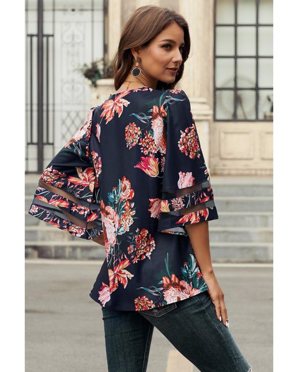 Azura Exchange Flared Sleeve Floral Blouse – L