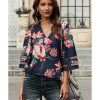 Azura Exchange Flared Sleeve Floral Blouse – L