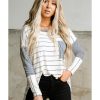 Azura Exchange Patchwork High Low Side Slits Long Sleeve Top – L