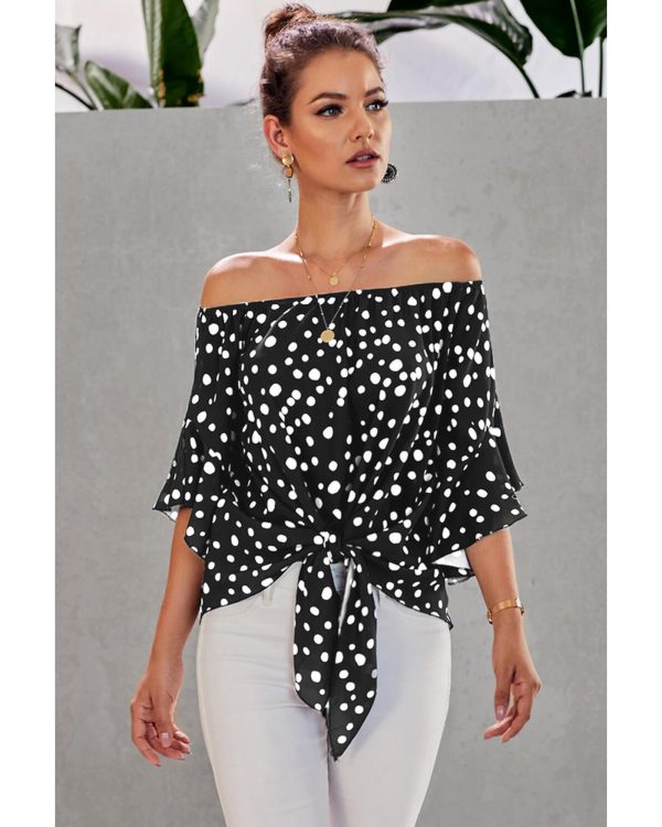 Azura Exchange Polka Dot Off Shoulder Bell Sleeve Top – 2XL