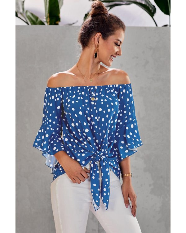 Azura Exchange Bell Sleeve Off Shoulder Tie Knot Top – M