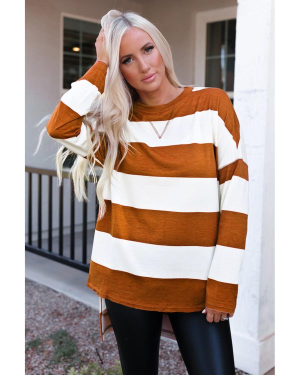 Azura Exchange Drop Shoulder Striped Sweatshirt – L