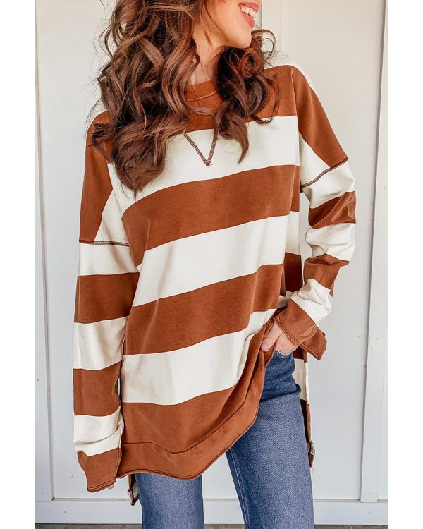 Azura Exchange Drop Shoulder Striped Sweatshirt – L