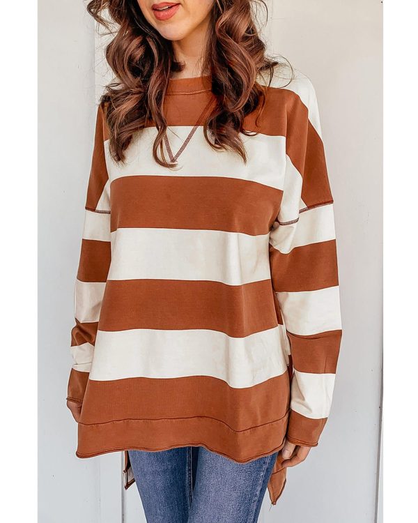 Azura Exchange Drop Shoulder Striped Sweatshirt – L