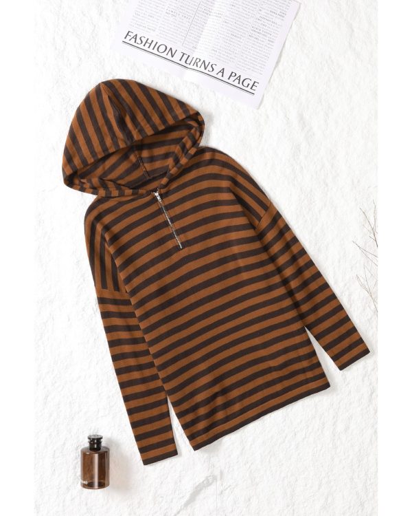 Azura Exchange Striped Knit Quarter Zip Hoodie – L