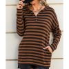 Azura Exchange Striped Knit Quarter Zip Hoodie – L