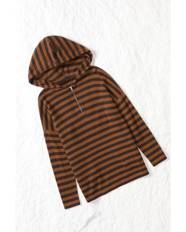 Azura Exchange Striped Knit Quarter Zip Hoodie – L