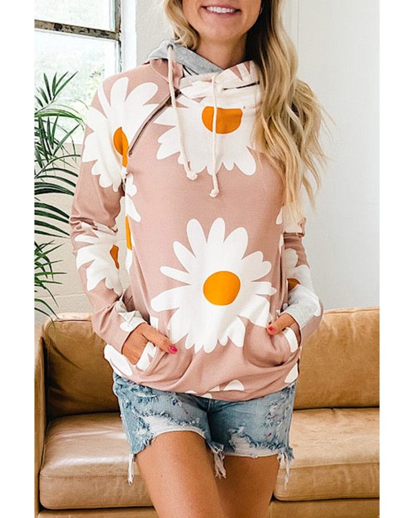 Azura Exchange Daisy Print Doublehood Sweatshirt – M