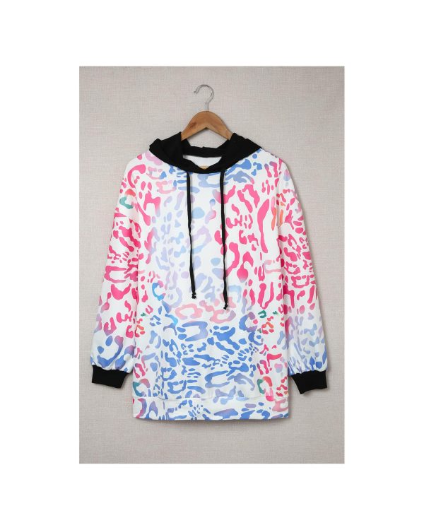 Azura Exchange Leopard Drawstring Hoodie with Colorful Splicing – L