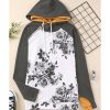 Azura Exchange Raglan Sleeves Double Hood Sweatshirt with Floral Pattern – M