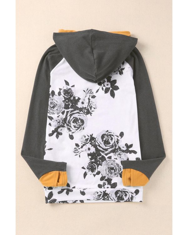 Azura Exchange Raglan Sleeves Double Hood Sweatshirt with Floral Pattern – M