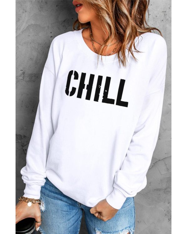 Azura Exchange CHILL Letters Pattern Sweatshirt with Contrast Trim – M