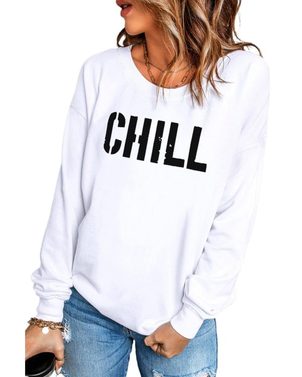 Azura Exchange CHILL Letters Pattern Sweatshirt with Contrast Trim – M