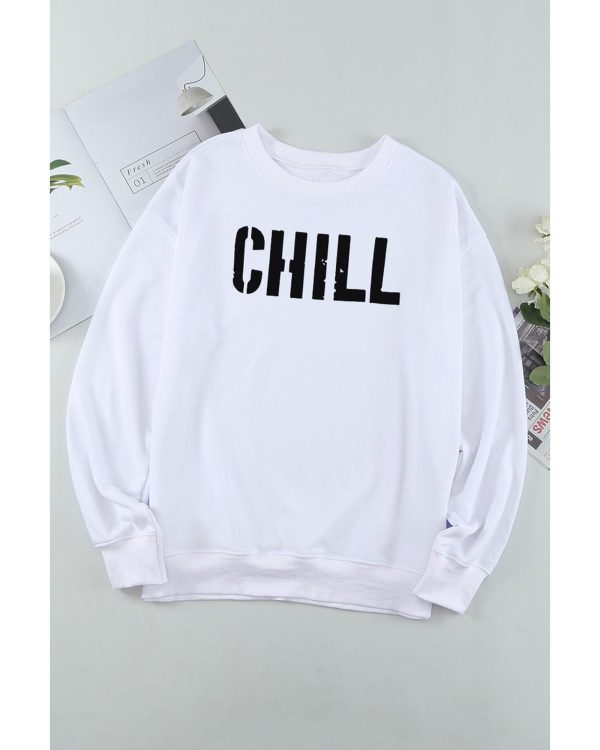 Azura Exchange CHILL Letters Pattern Sweatshirt with Contrast Trim – M