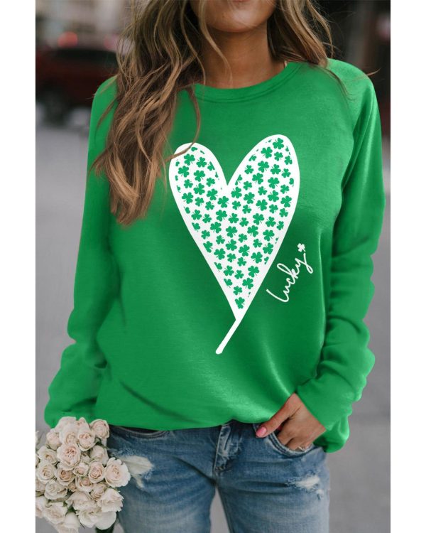 Azura Exchange Lucky Clover Heart Graphic Sweatshirt – L