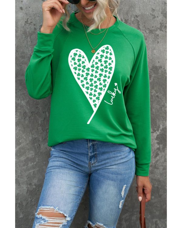 Azura Exchange Lucky Clover Heart Graphic Sweatshirt – L