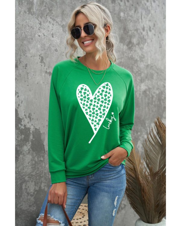 Azura Exchange Lucky Clover Heart Graphic Sweatshirt – L