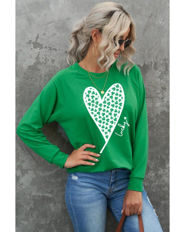 Azura Exchange Lucky Clover Heart Graphic Sweatshirt – L