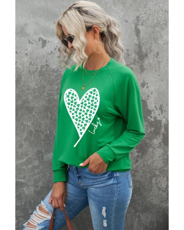 Azura Exchange Lucky Clover Heart Graphic Sweatshirt – L