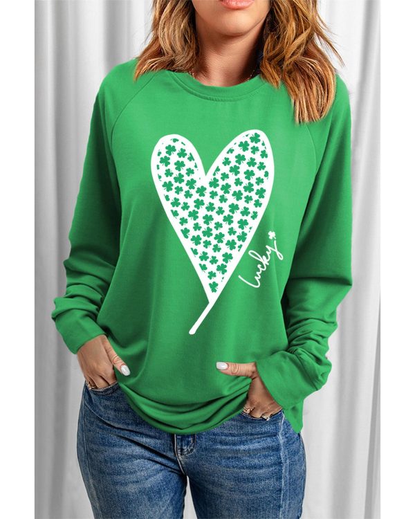 Azura Exchange Lucky Clover Heart Graphic Sweatshirt – L