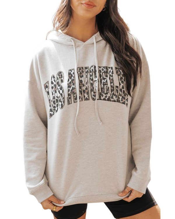 Azura Exchange Leopard Letter Graphic Hooded Sweatshirt – L