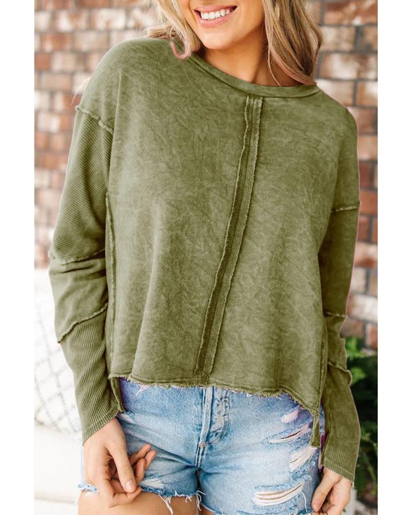 Azura Exchange Green High Low Raw Edge Sweatshirt – 2XL