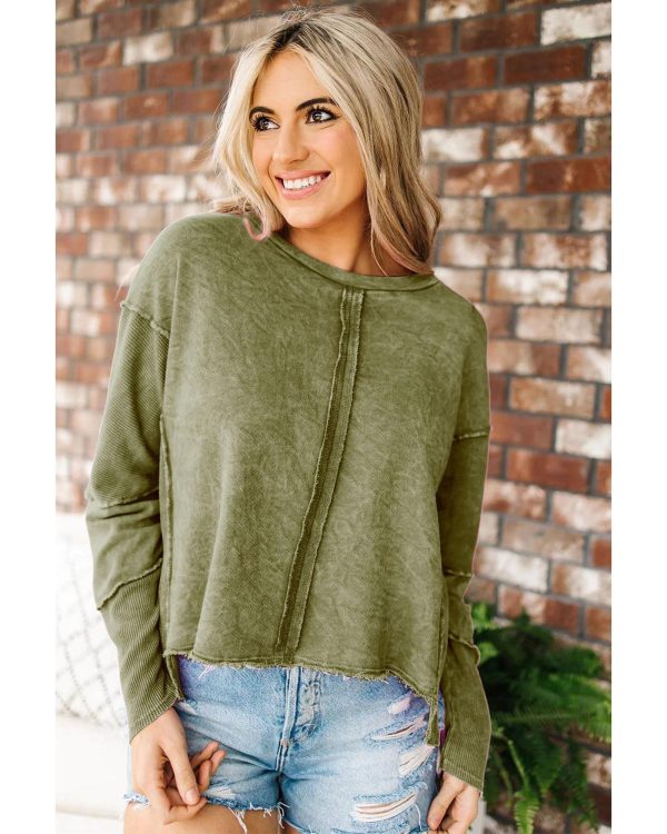 Azura Exchange Green High Low Raw Edge Sweatshirt – 2XL