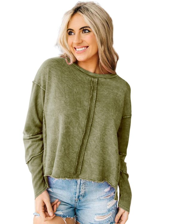 Azura Exchange Green High Low Raw Edge Sweatshirt – 2XL