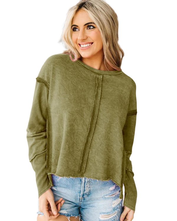 Azura Exchange Green High Low Raw Edge Sweatshirt – 2XL