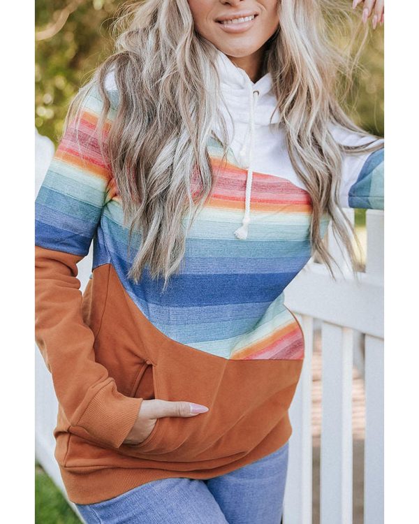 Azura Exchange Striped Colorblock Pocketed Hoodie – L