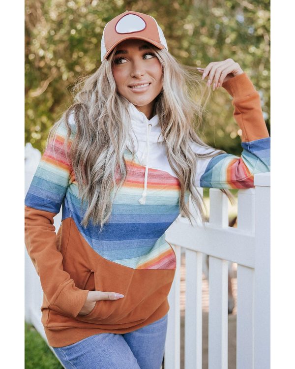 Azura Exchange Striped Colorblock Pocketed Hoodie – L