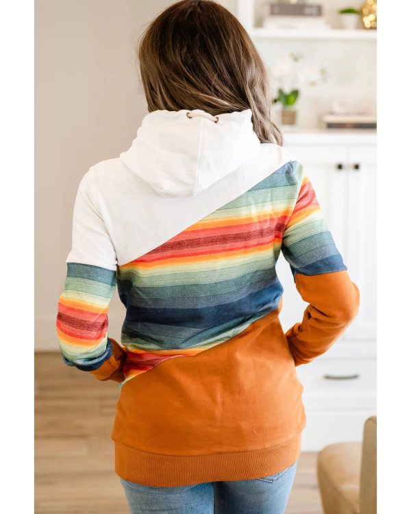 Azura Exchange Striped Colorblock Pocketed Hoodie – L