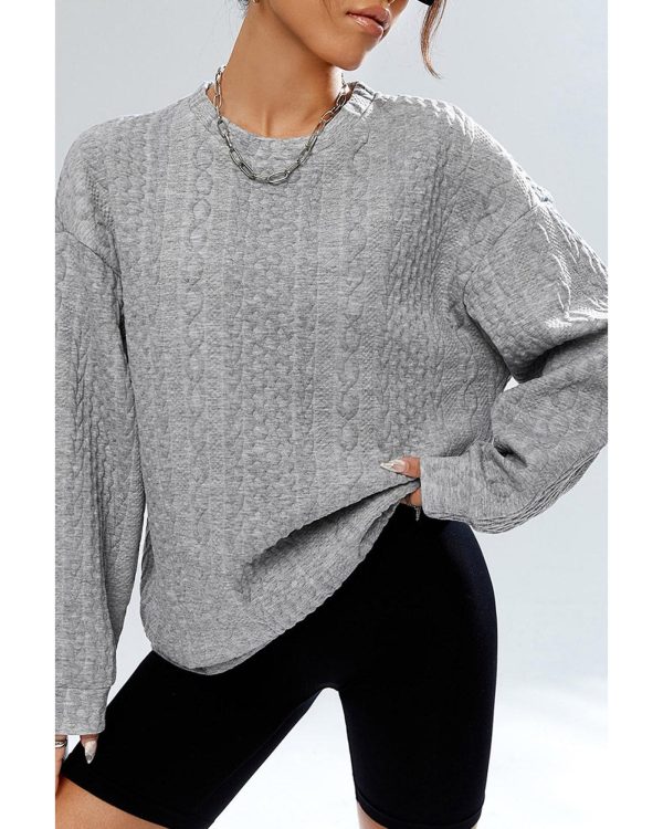 Azura Exchange Textured Drop Shoulder Pullover Sweatshirt – L