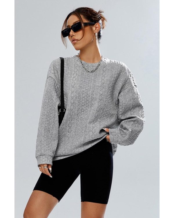 Azura Exchange Textured Drop Shoulder Pullover Sweatshirt – L