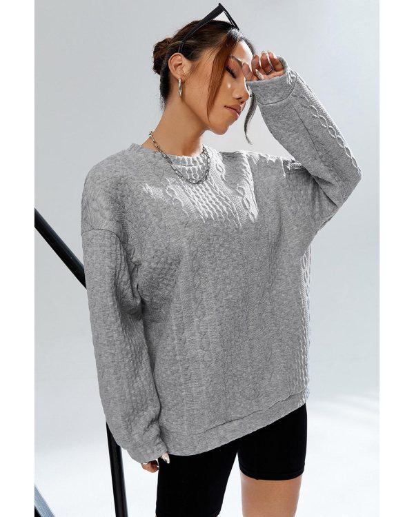 Azura Exchange Textured Drop Shoulder Pullover Sweatshirt – L