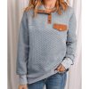 Azura Exchange Quilted Stand Neck Pullover Sweatshirt with Fake Front Pocket – M